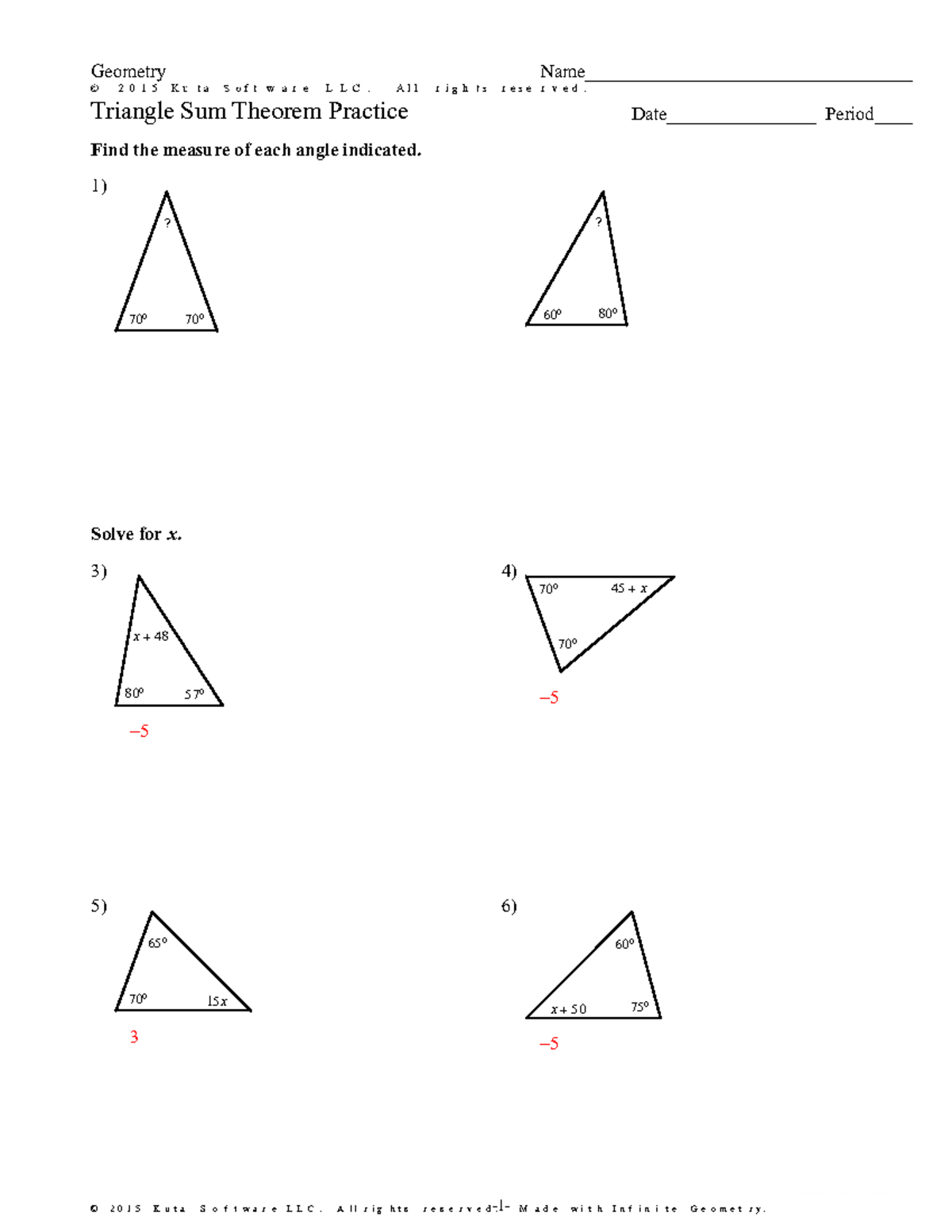 Geometry 101: Triangle Sum Theorem Practice Worksheet - Studocu