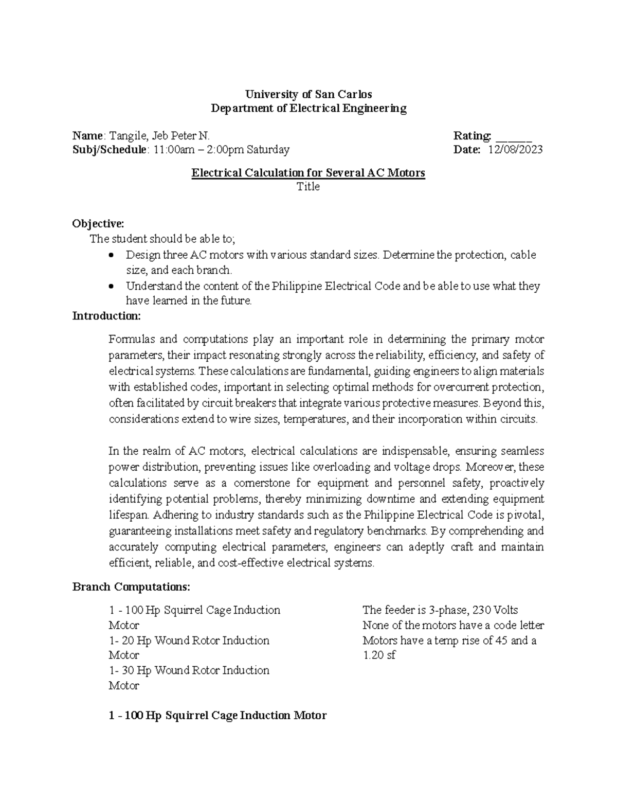 Motor Design Calculations for AC Motors - EE 101 - Studocu