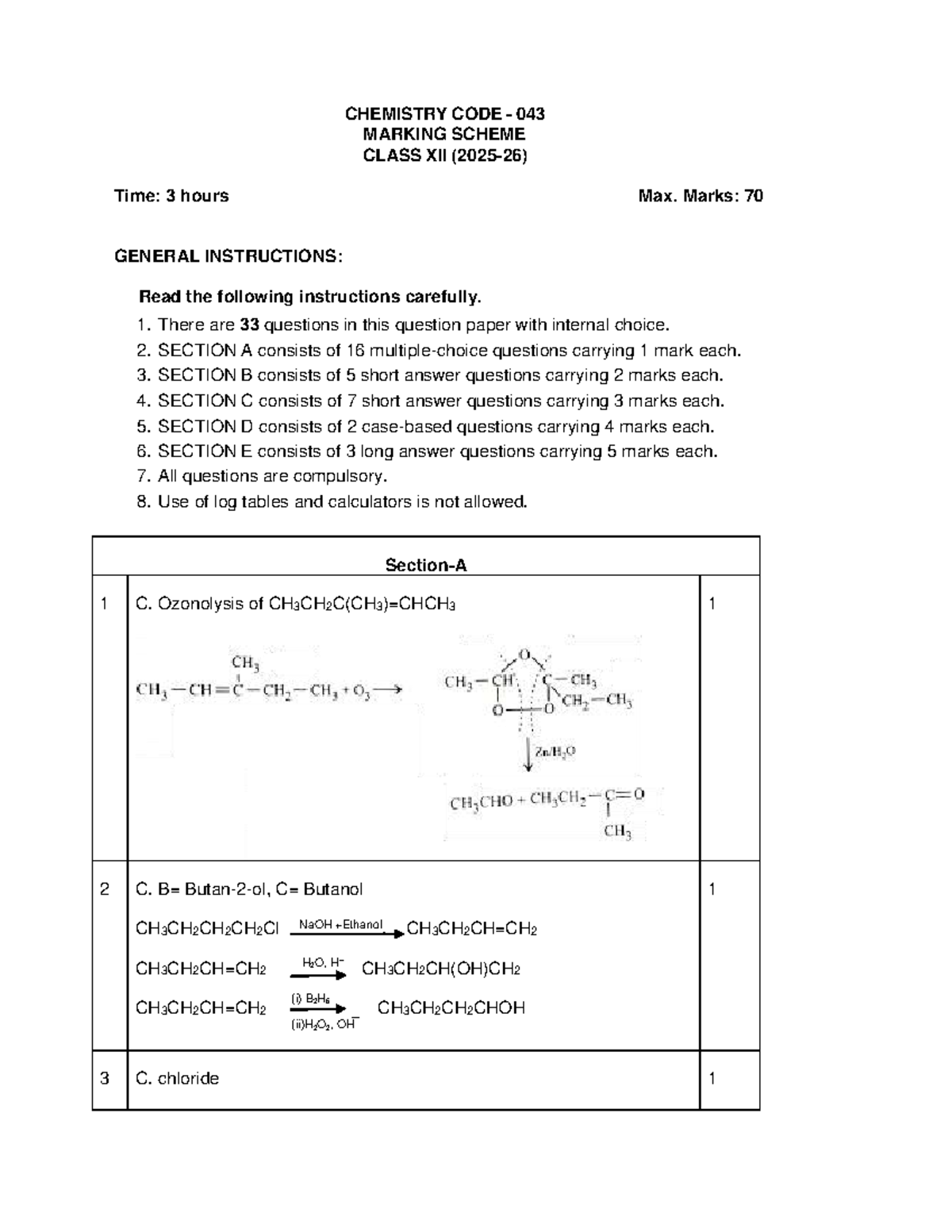 CHEMISTRY CODE 043 MARKING SCHEME CLASS XII - Final Exam - Studocu
