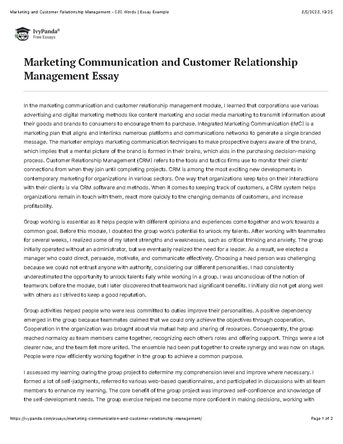 Marketing and Customer Relationship Management - 636 Words Essay ...