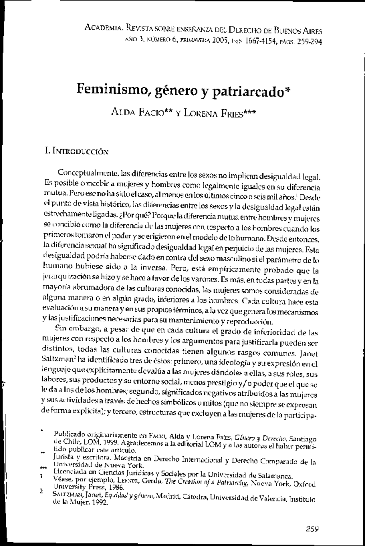 Facio y Fries: Feminismo, Género y Patriarcado - Estudio Unidad 5 - Document Preview