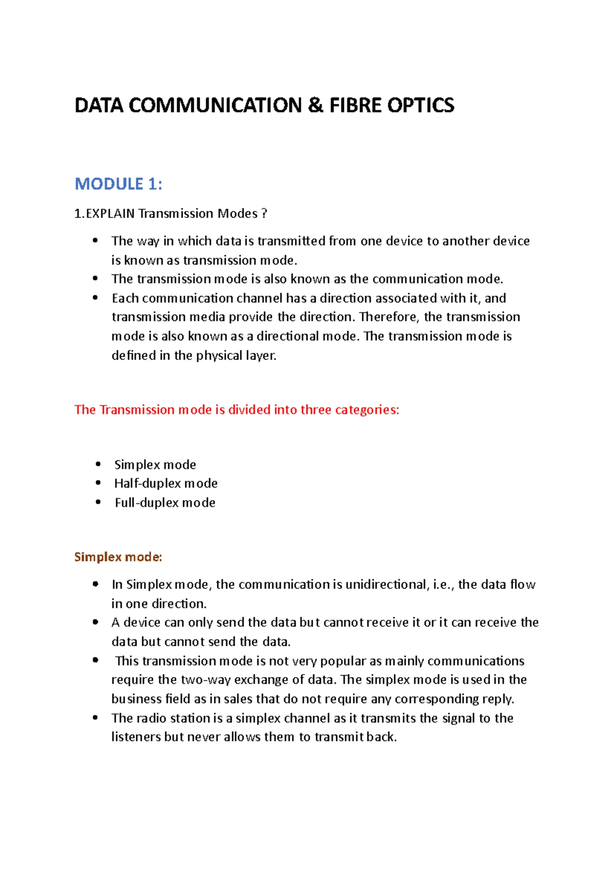 Data Communication: Optical Fibers & Network Protocols (Module 1) - Studocu