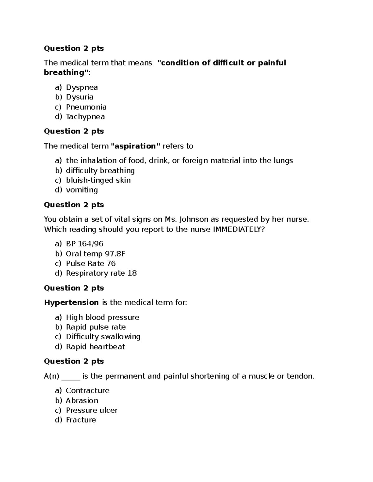 NUR 101: Test Your Knowledge 2 - Practice Questions - Studocu