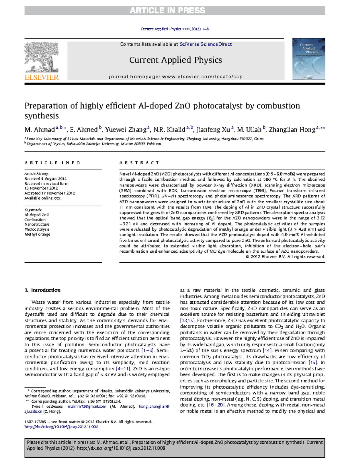 Preparation of Highly Efficient Al-Doped ZnO Photocatalyst via ...