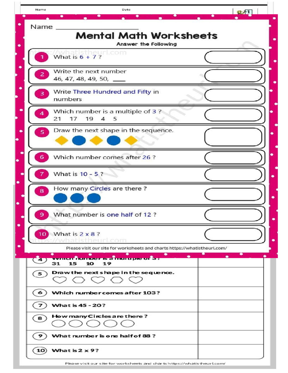 Psychological Test: Mental Math Worksheets and Answers - Studocu