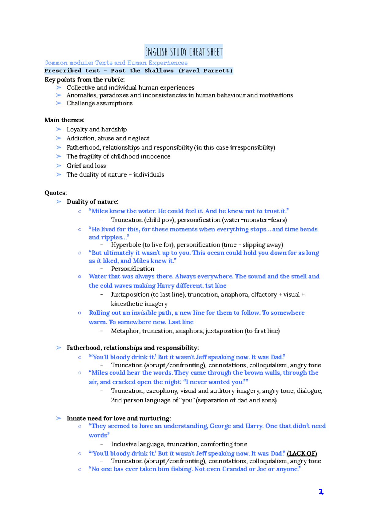 English all modules - English study cheat sheet Common module: Texts ...
