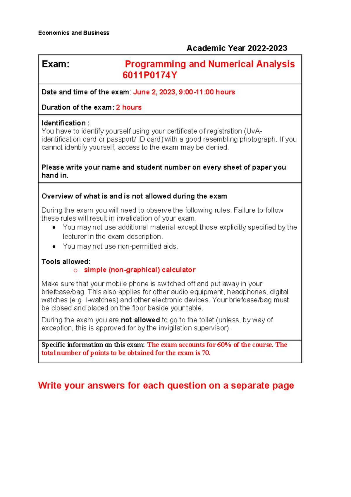 Exam 6011P0174Y: Programming and Numerical Analysis - June 2, 2023 ...