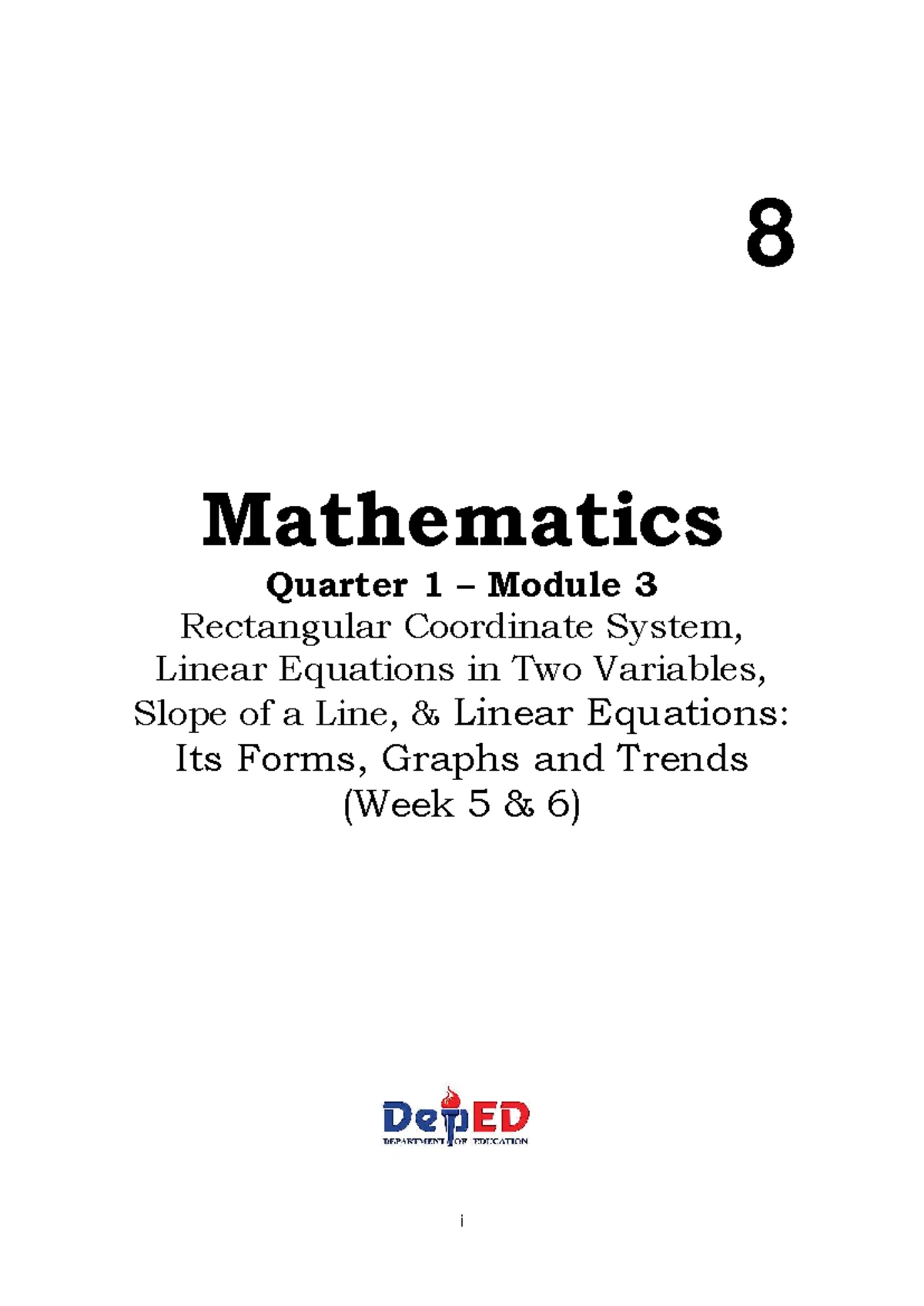M5 Q1 W8 MATH 8 - Systems of Linear Equations & Graphs Module - Studocu