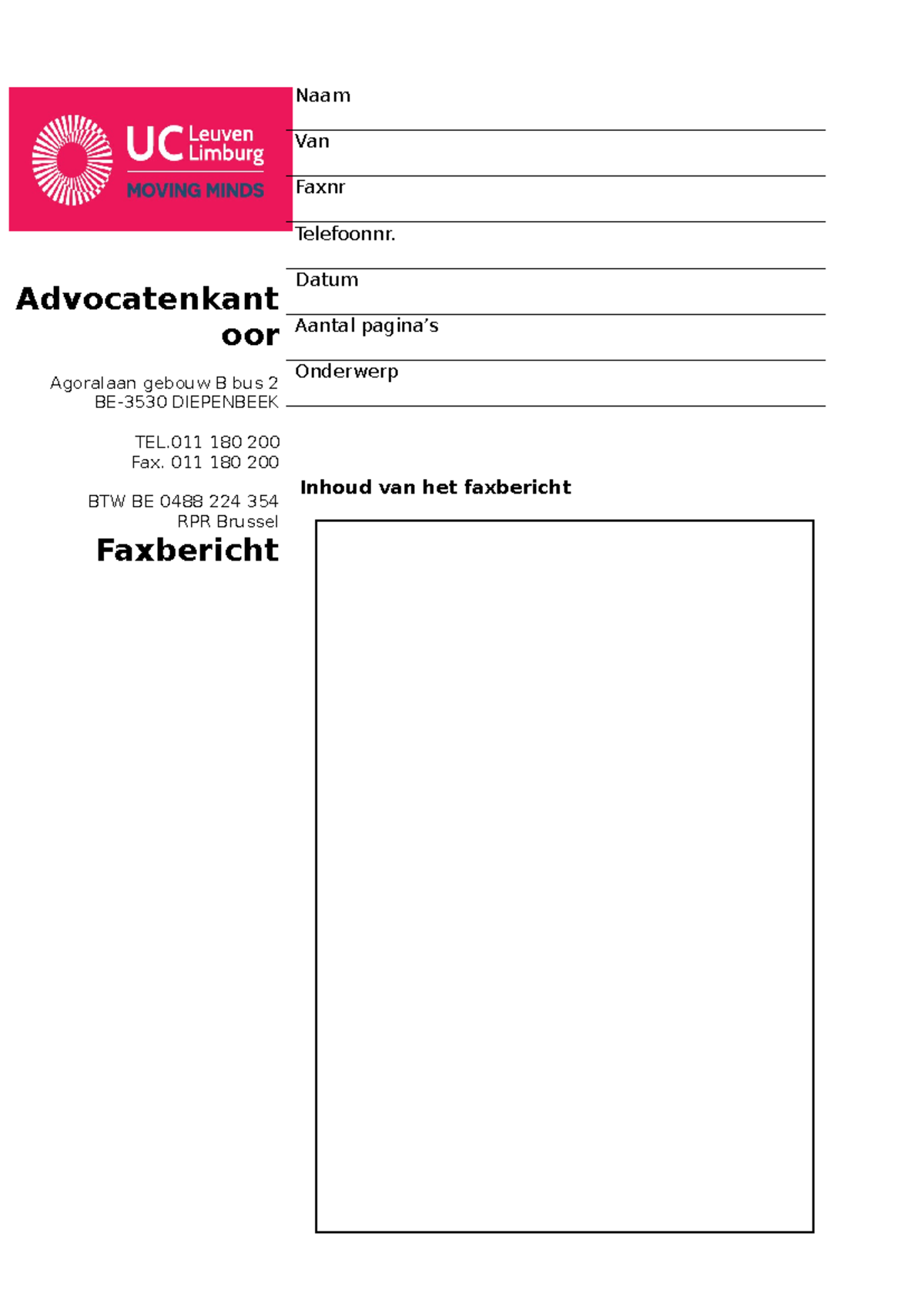 Fax UCLL - opdracht ict - ICT - Inhoud van het faxbericht Naam Van ...