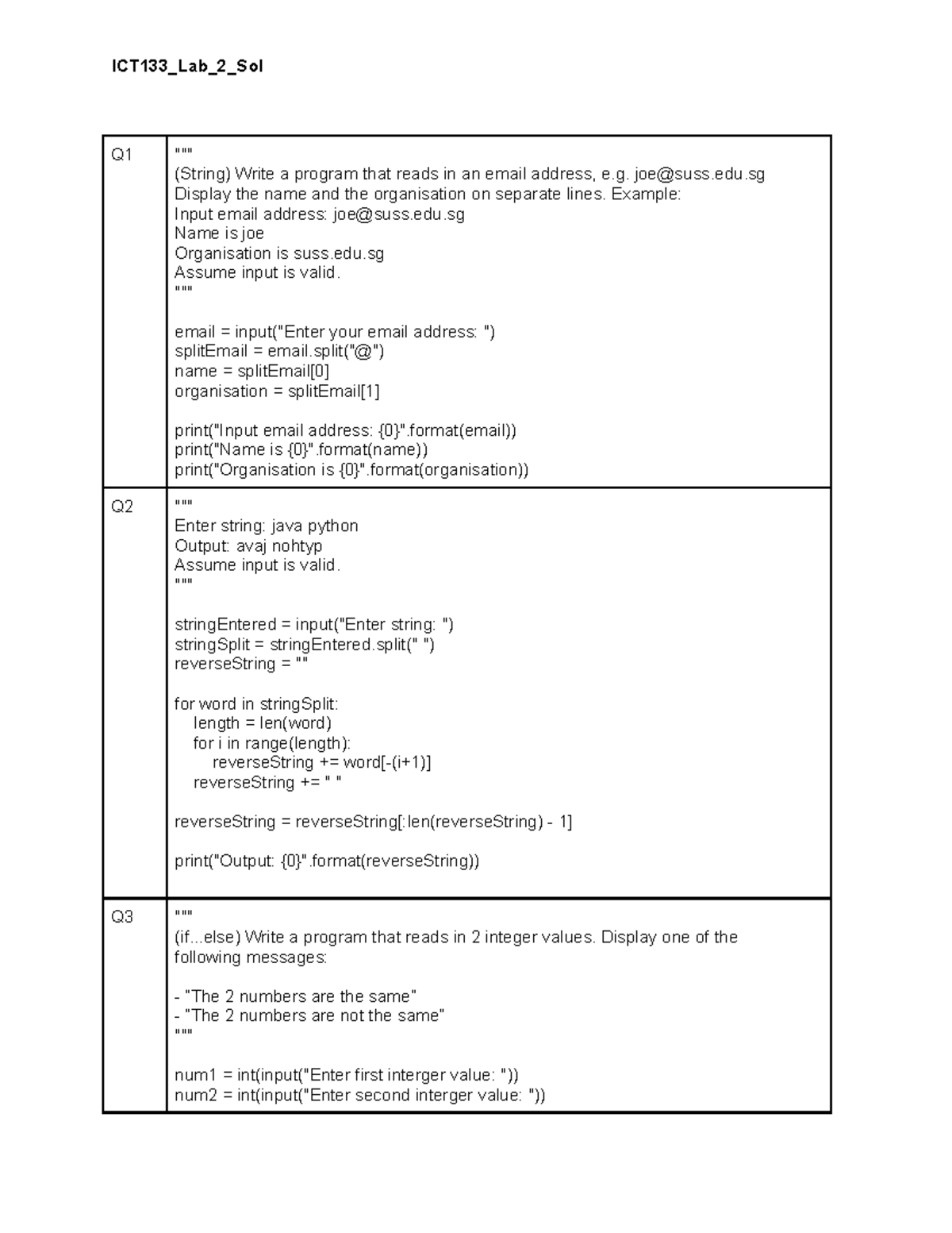 ICT133 Lab 2 Solutions - Programming Techniques Tutorial - Studocu