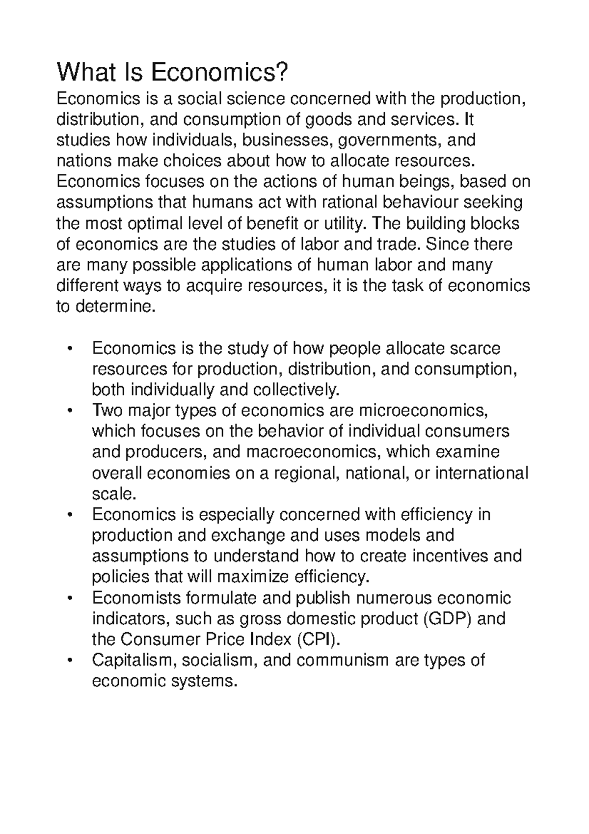 Economics (ECO101) - Lecture Notes on Key Concepts and Principles - Studocu