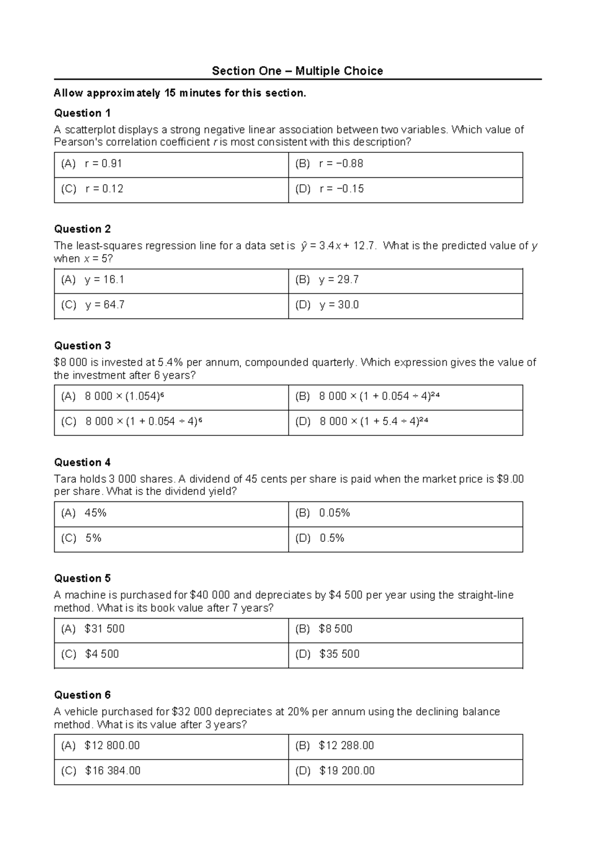 Practice Exam (Easy-Moderate) - Section One MCQs - Studocu