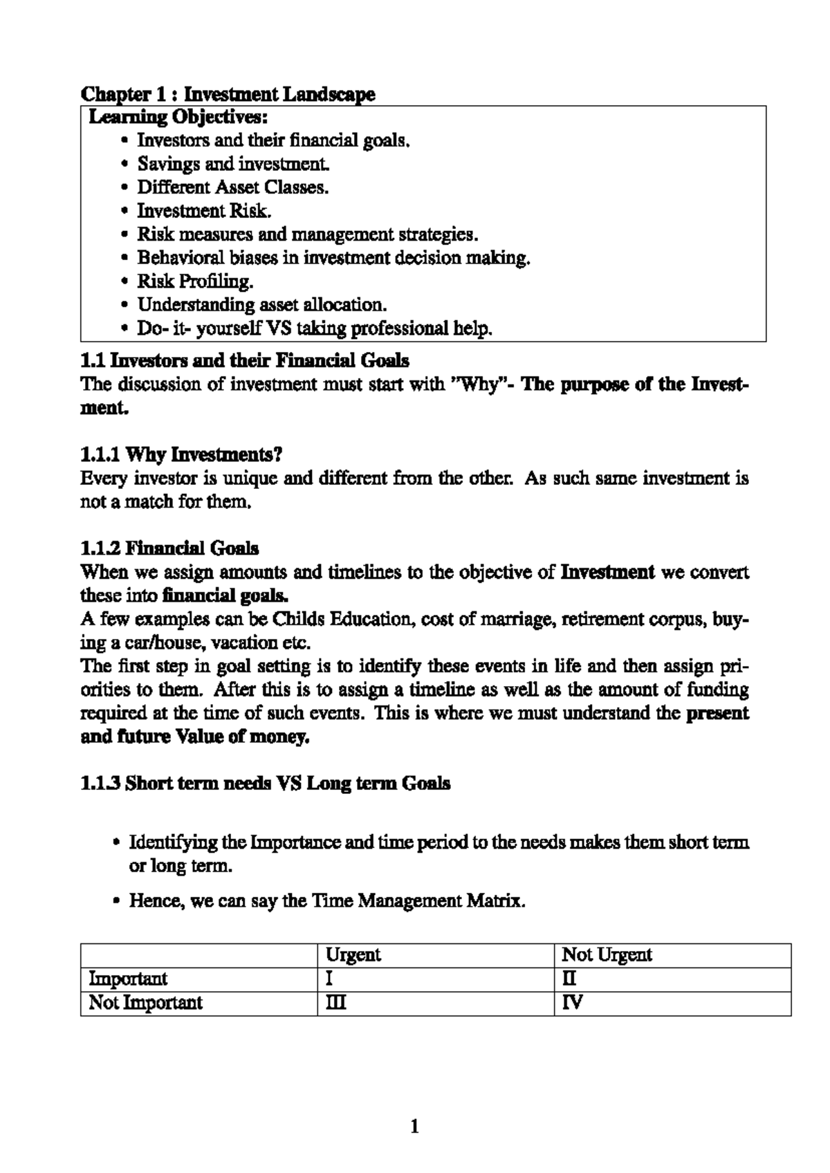 MF VA - notes - Chapter 1 : Investment Landscape Learning Objectives ...