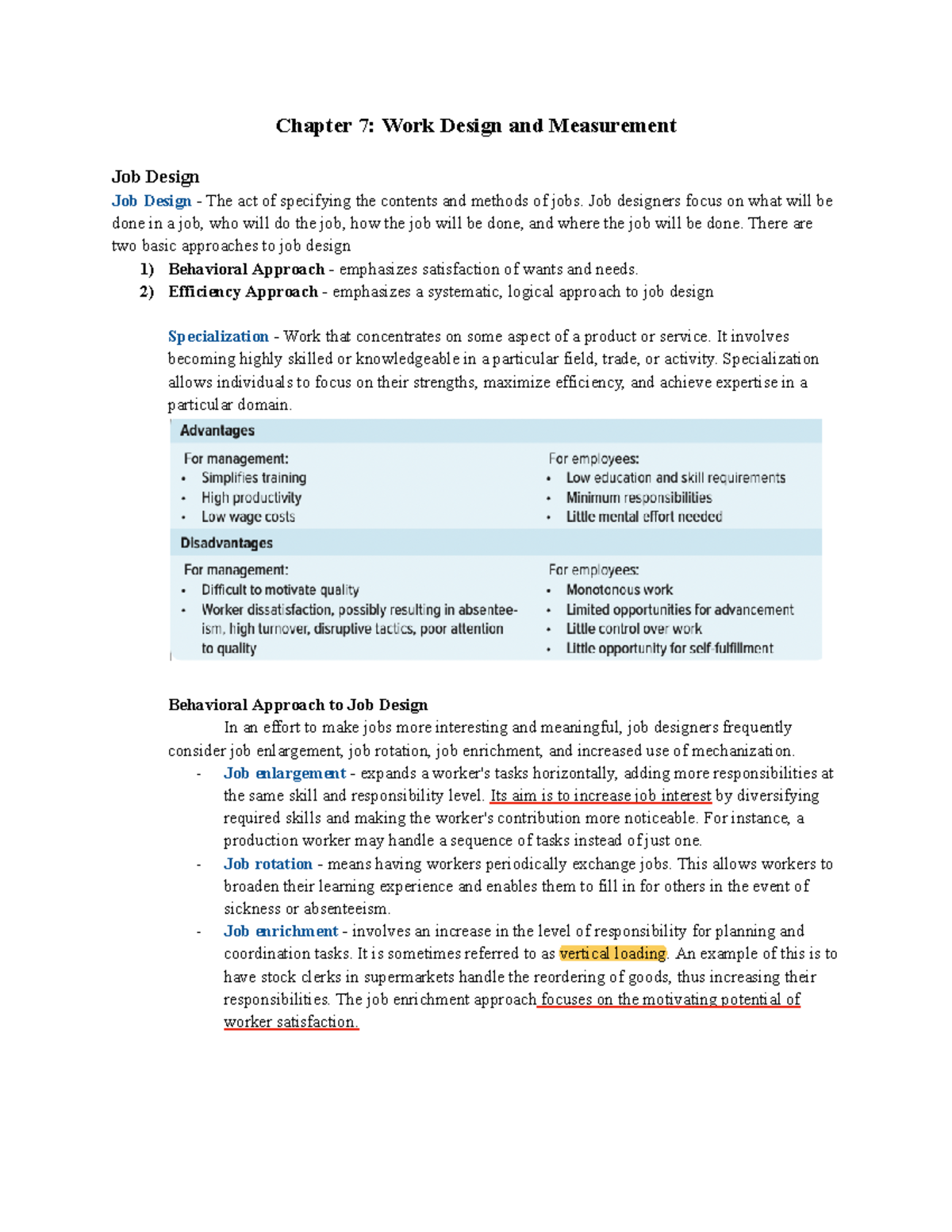 Chapter 7: Work Design & Measurement Insights for Management - Studocu