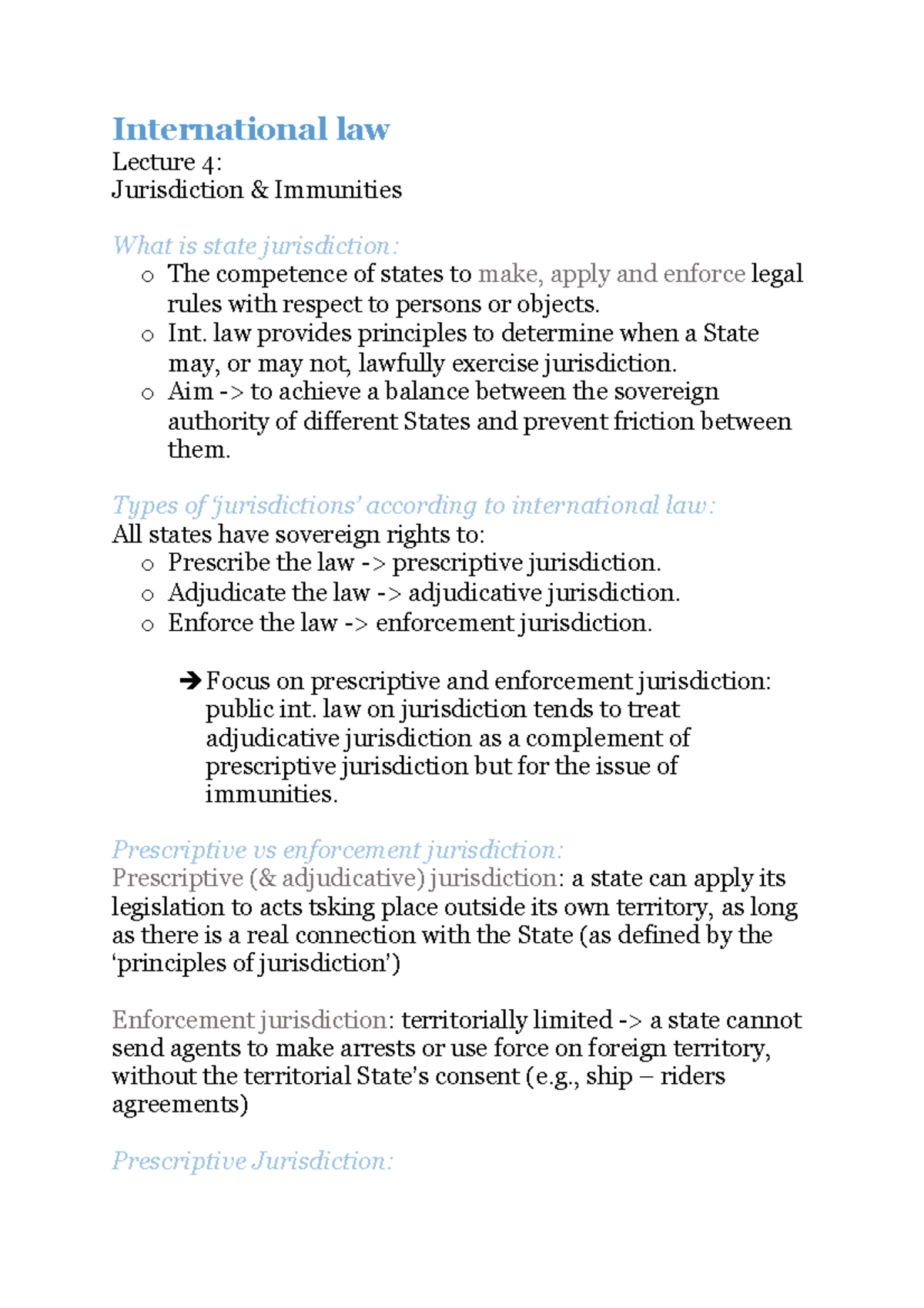 International Law Lecture 4: Jurisdiction & Immunities Overview ...
