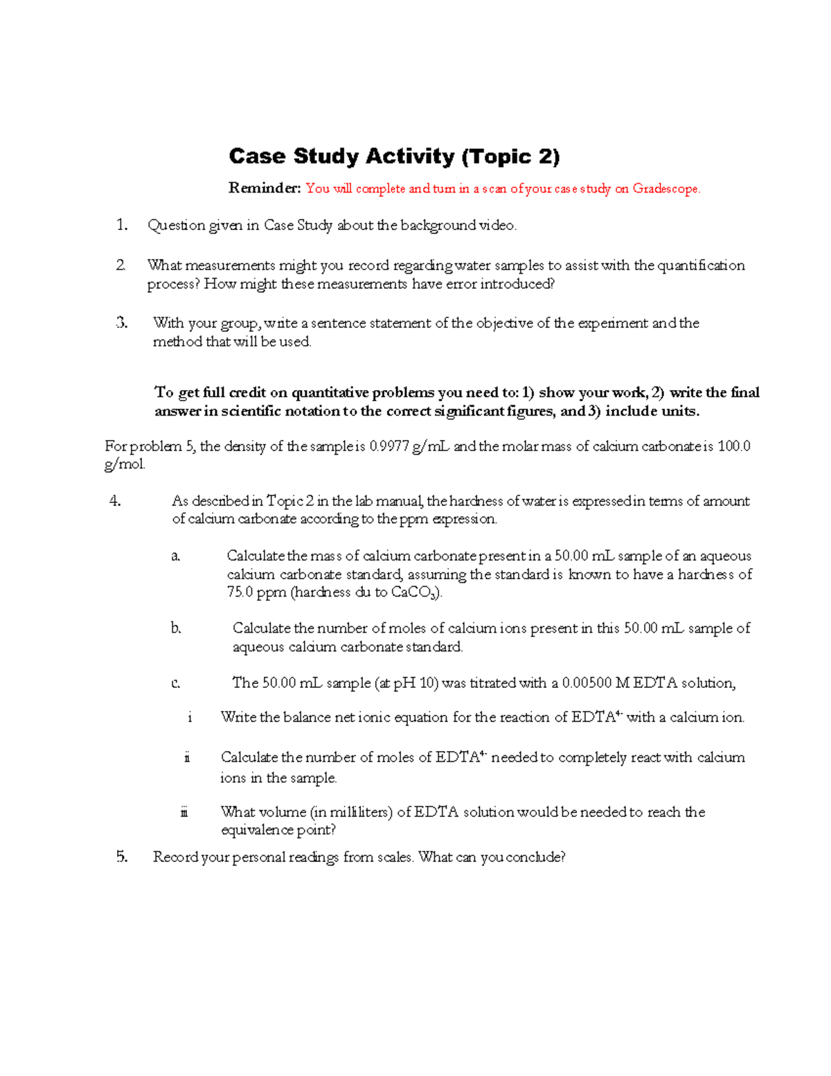 Case Study Activity (CHEM 101) - Topic 2 Questions & Guidelines - Studocu