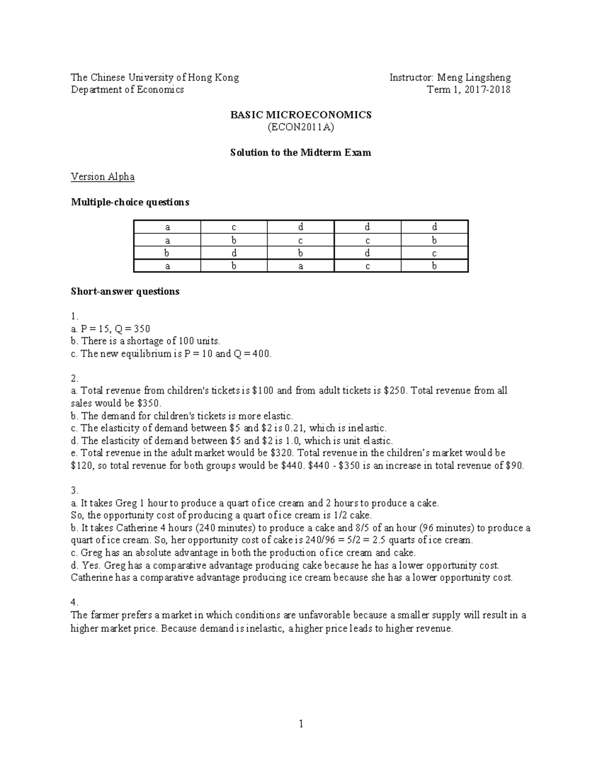 Midterm Exam Solutions for BASIC MICROECONOMICS (ECON2011A) - Studocu