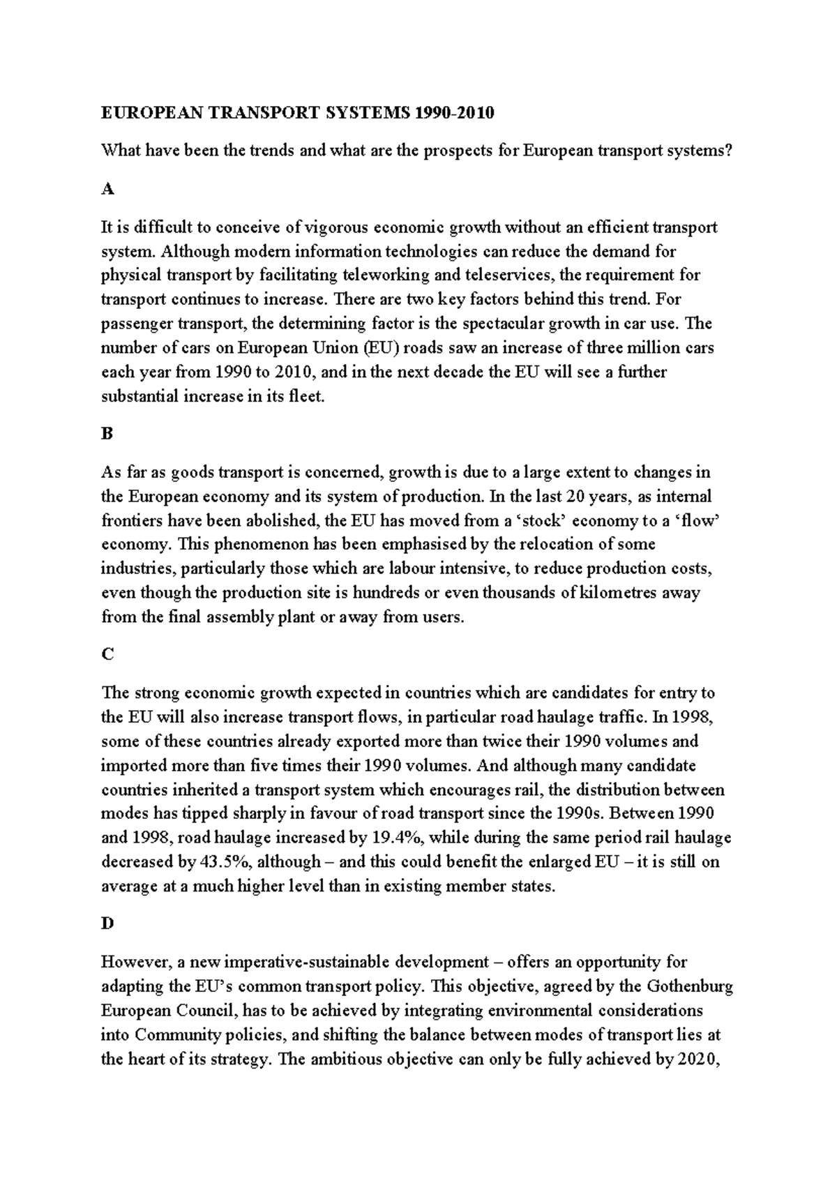 Btvn 27-4 reading - ko đc nói chuyện - EUROPEAN TRANSPORT SYSTEMS 1990 ...