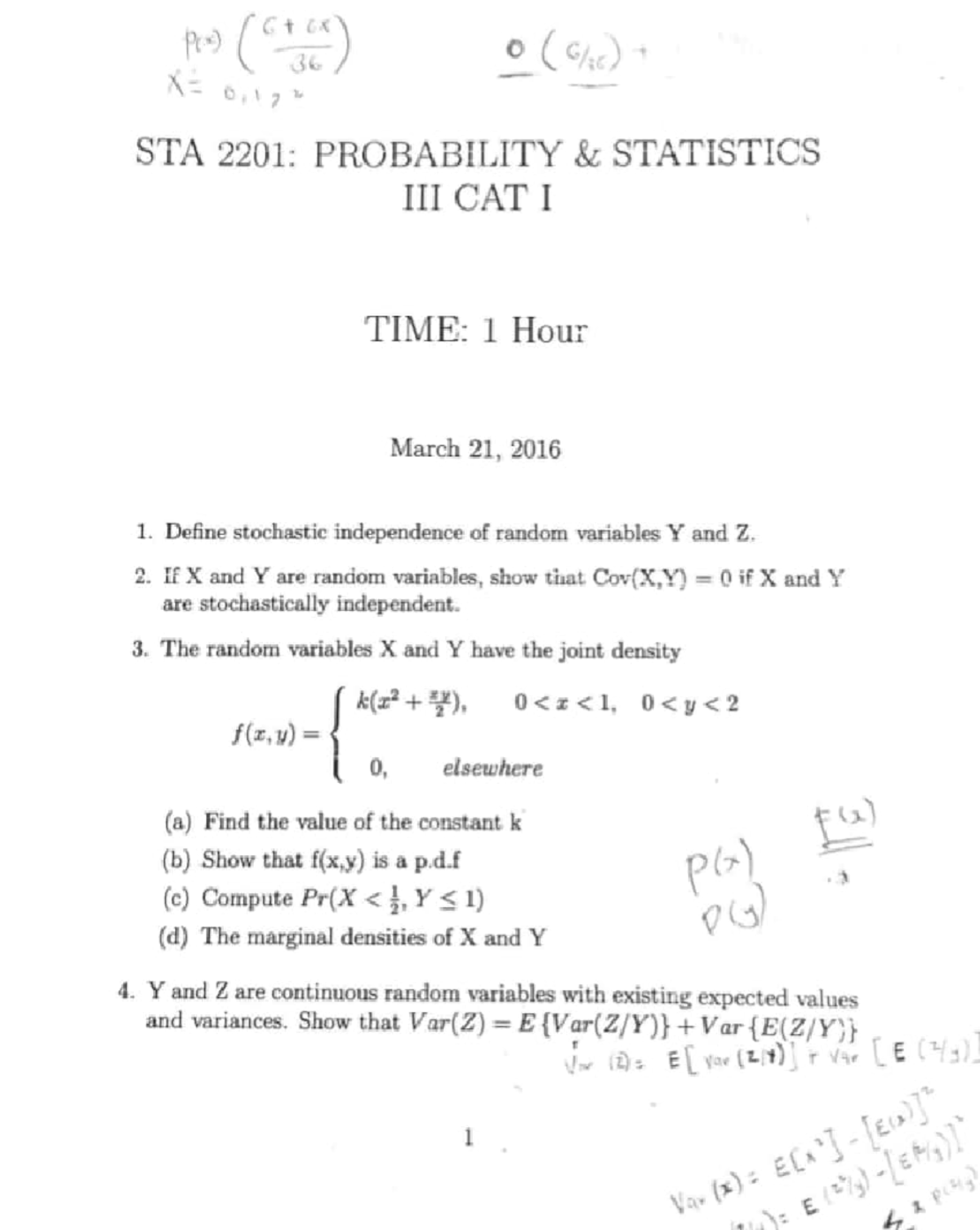 STA 2201: Probability Statistics II - Exam Review Notes - Studocu