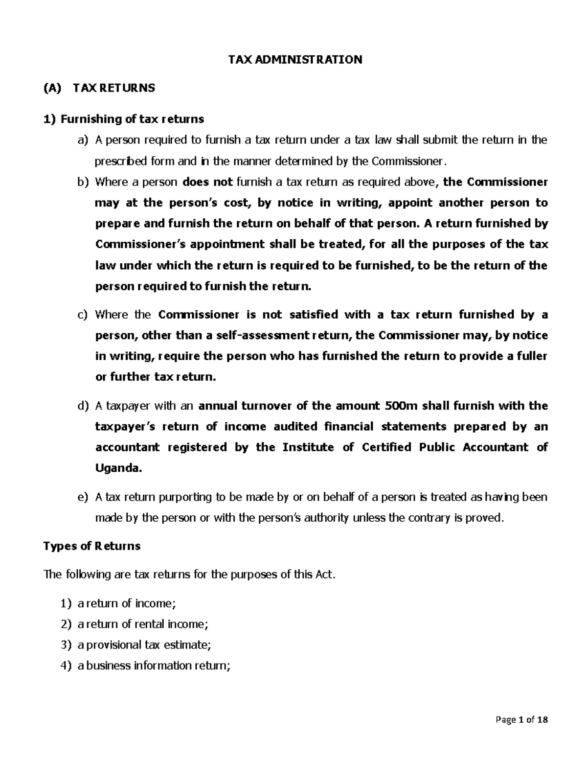 Tax Admin Lecture Notes: Tax Returns, Assessments & Compliance - Studocu