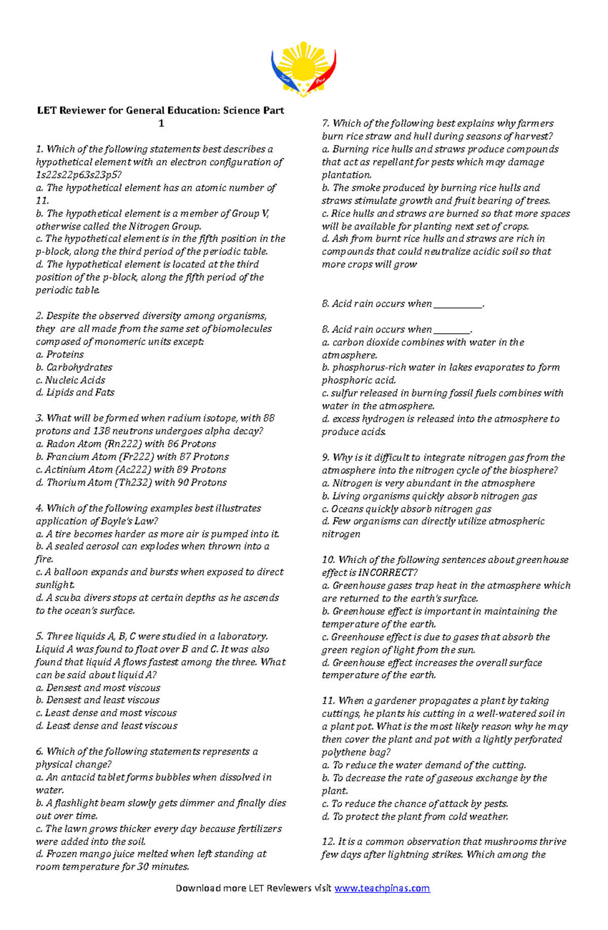 LET Science Reviewer: Essential Questions for General Education - Studocu