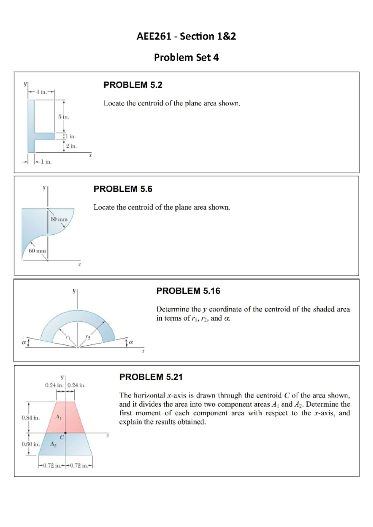 AEE261 Problem Set 4: Centroid Calculations and Analysis - Studocu