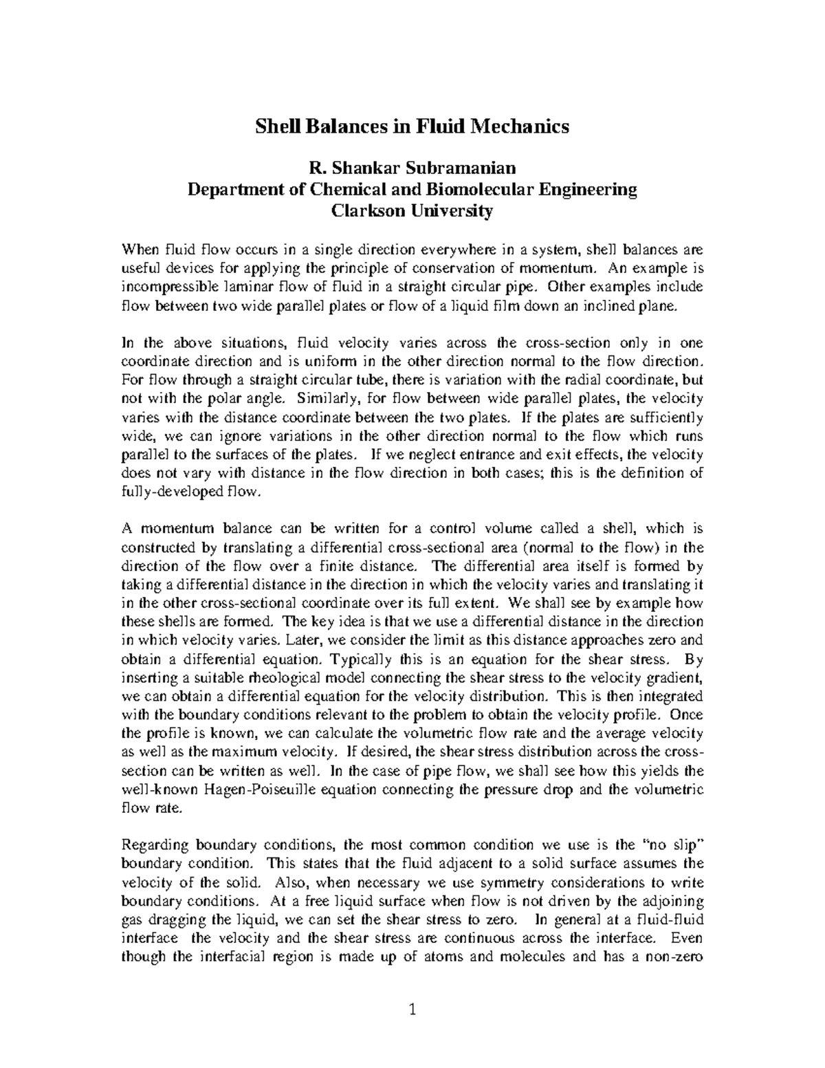 Shell Balances in Fluid Mechanics my download - Shell Balances in Fluid ...