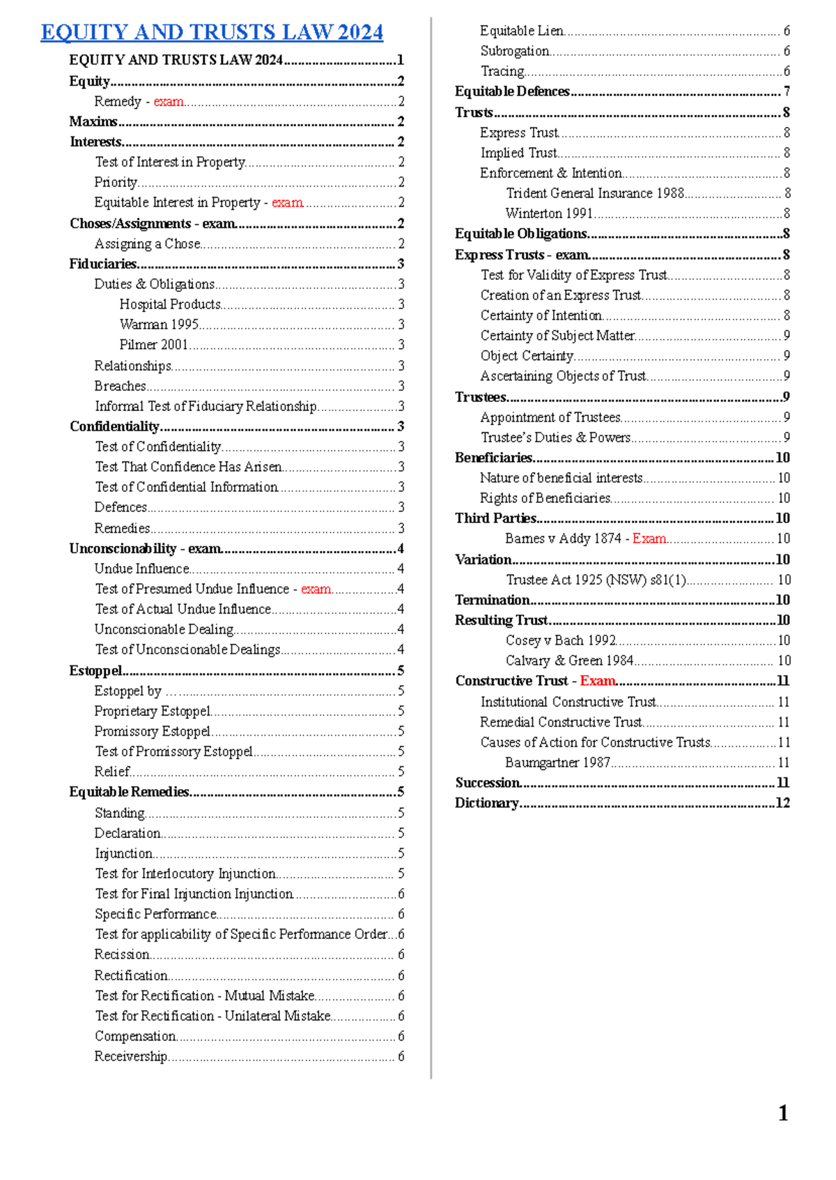 Equity and Trusts Law 2024 - Comprehensive Exam Notes Summary - Studocu