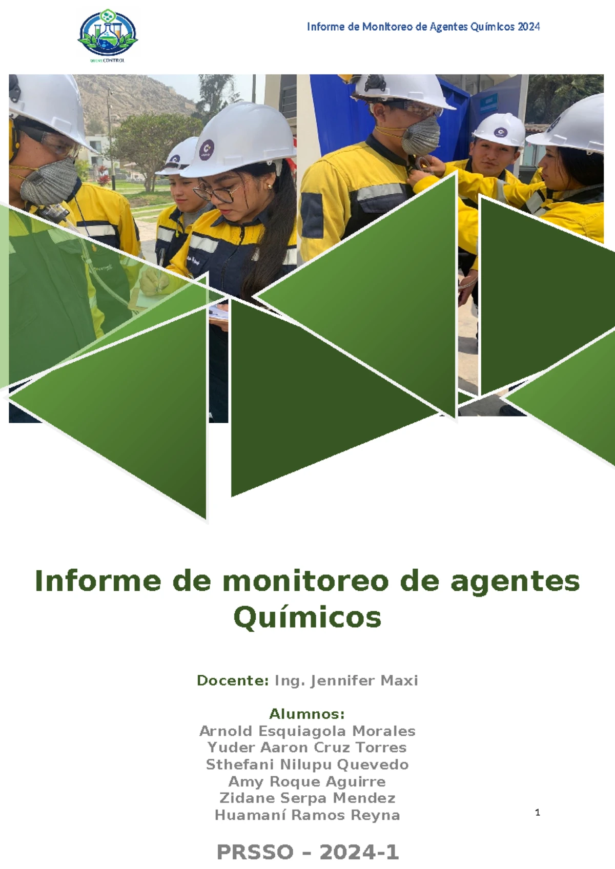 Informe de Monitoreo de Agentes Químicos - PI 6 - PRSSO 2024-1 - Studocu