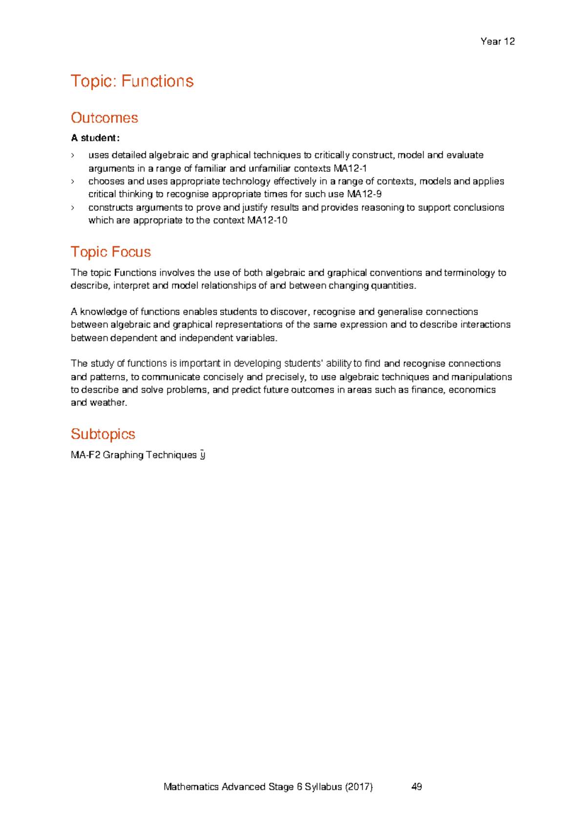 Year 12 Mathematics Advanced: Functions, Calculus & Financial Maths ...