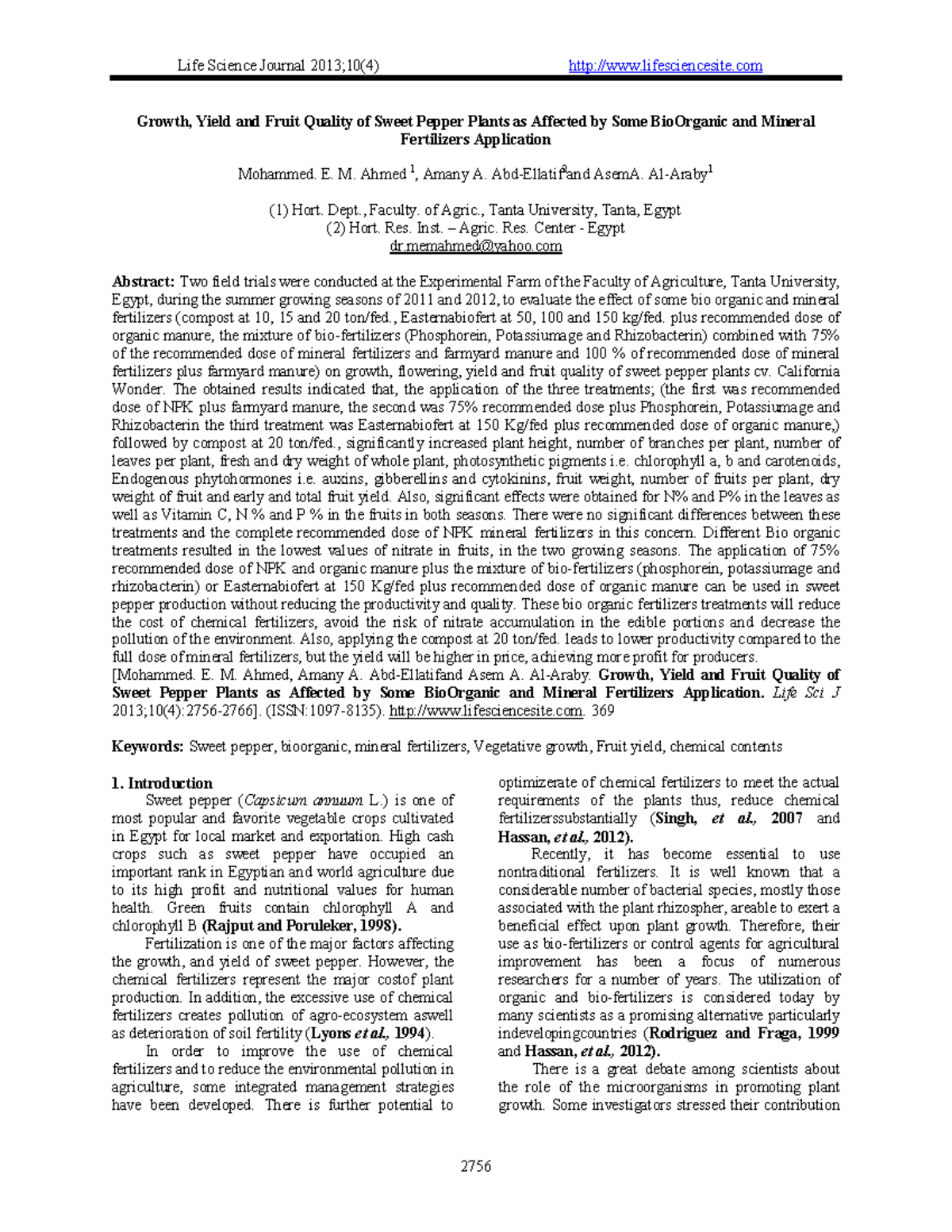 Growth, Yield, and Quality of Sweet Pepper (Hort 101) with Fertilizer ...
