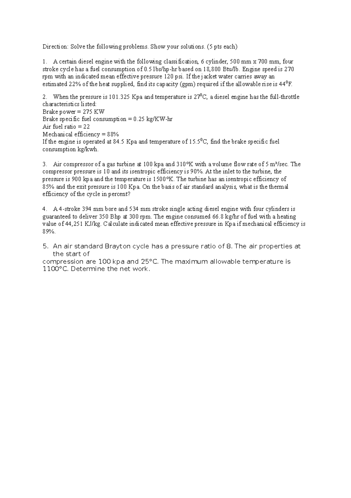 Diesel Engine Analysis Problems - Ch. 6, ME 401 Final Exam - Studocu