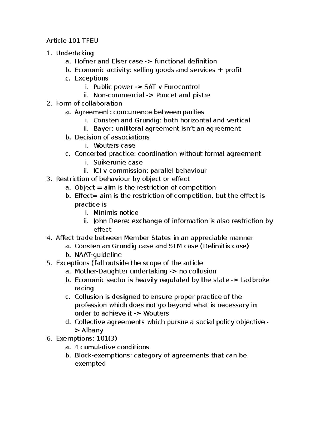 Article 101 TFEU - Key Steps in EU Law Analysis - Studeersnel