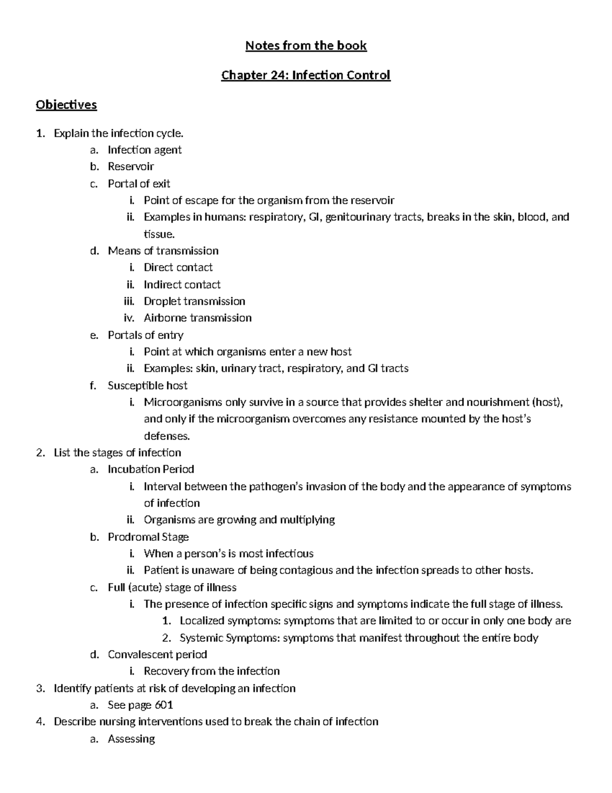 Chapter 24: Asepsis & Infection Control Study Notes - Studocu