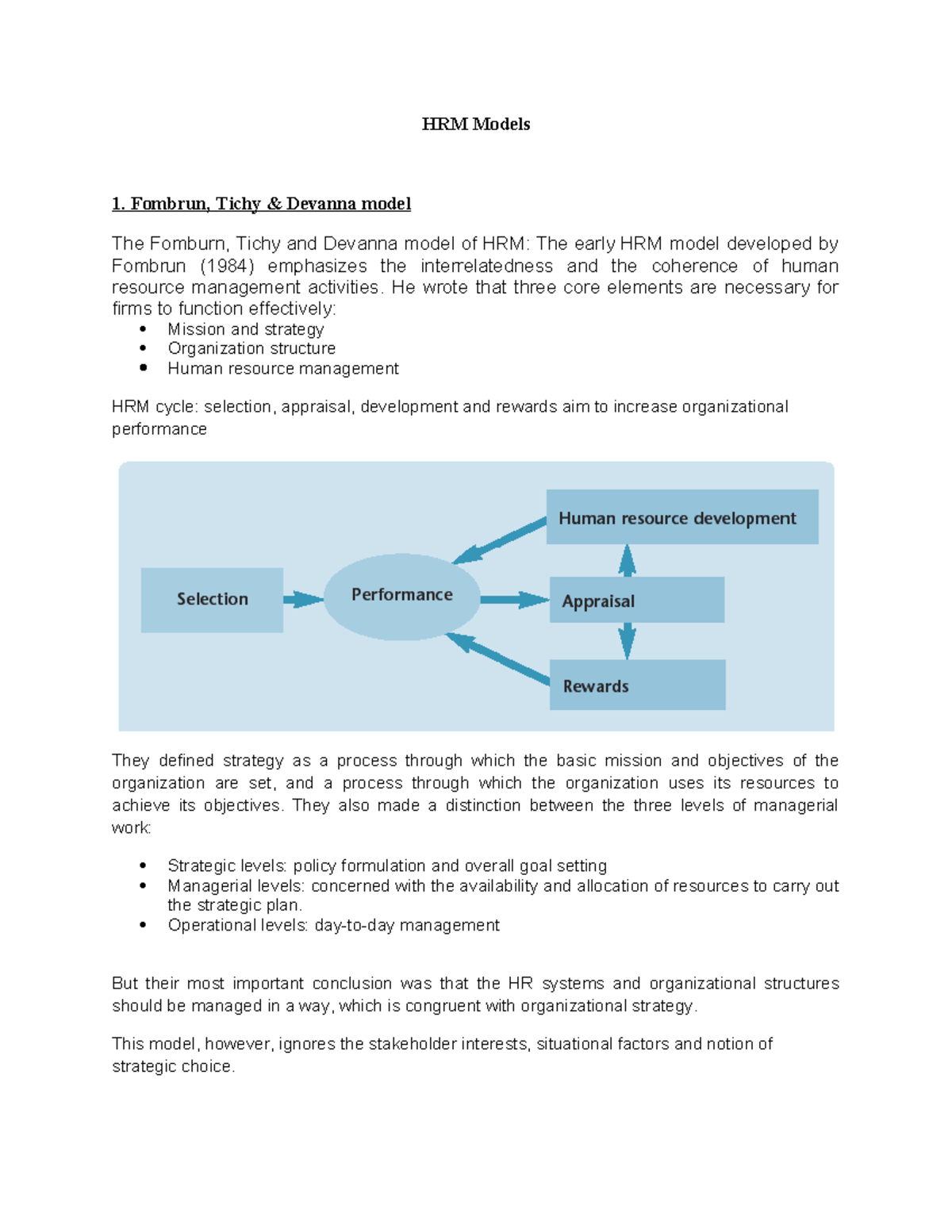 HRM Models Overview - Revision Materials for HRM Course - Studocu