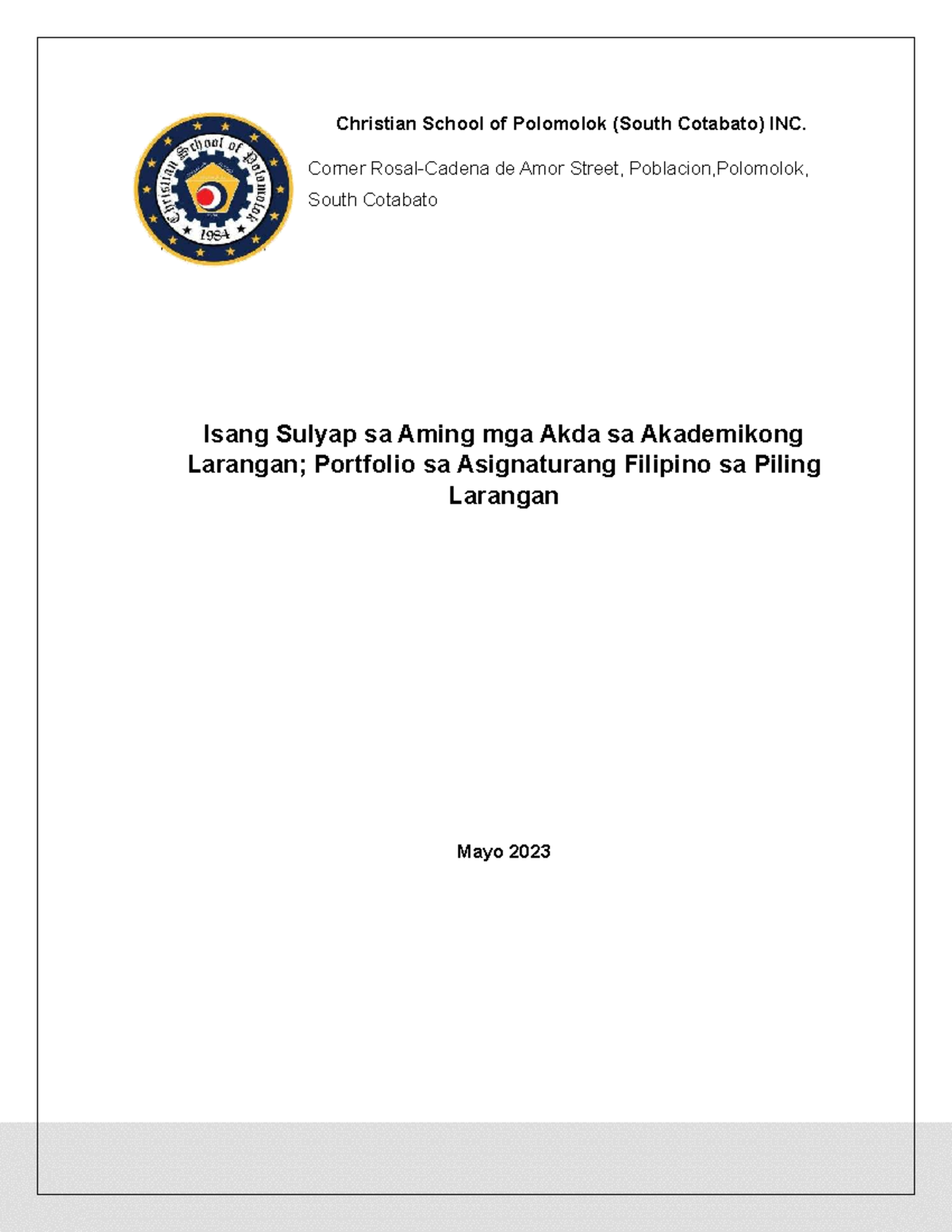Akademikong portfolio sa asignaturang Filipino: Isang sulyap sa aming ...