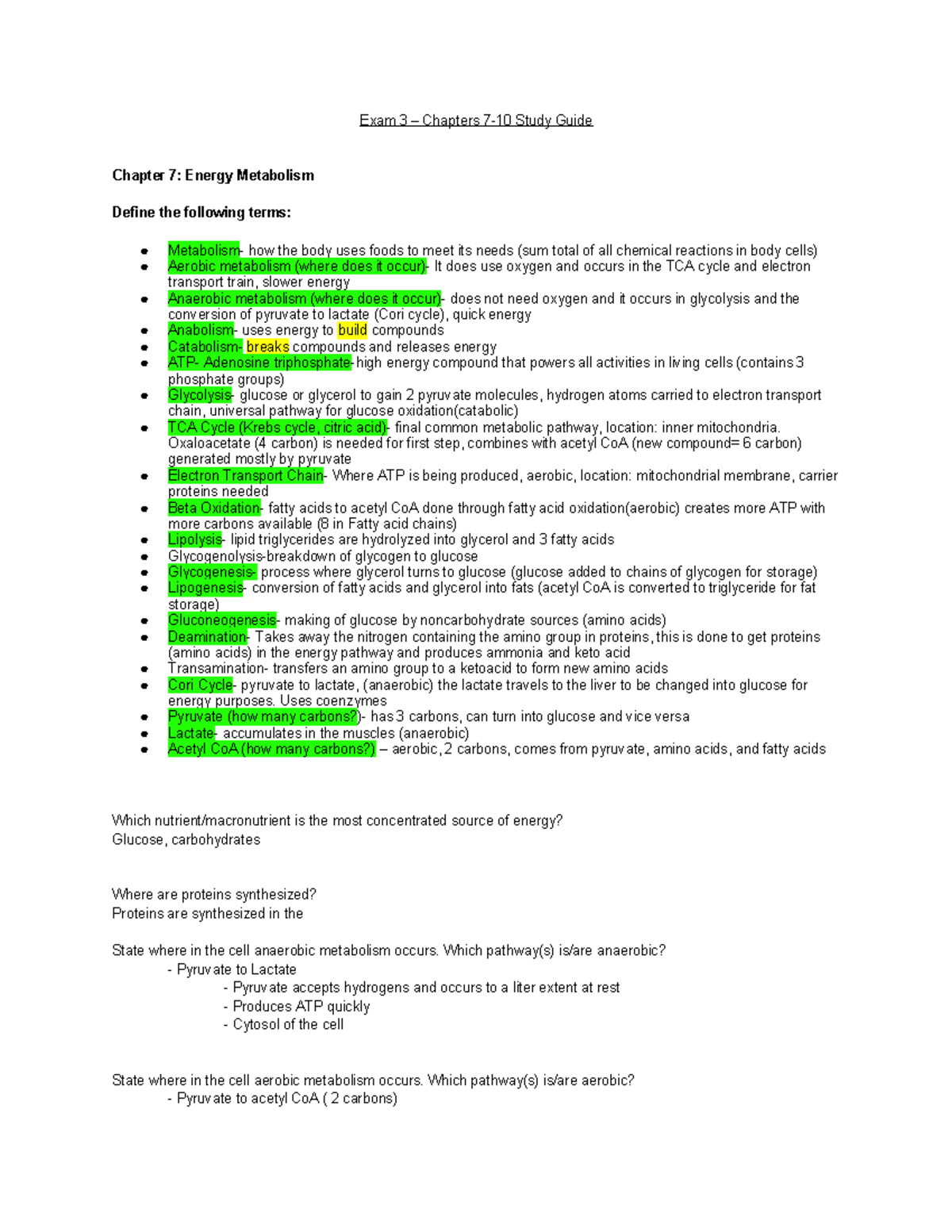 Exam 3 – Chapters 7-10 Study Guide - Exam 3 – Chapters 7-10 Study Guide ...