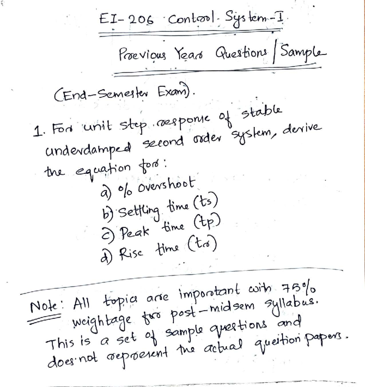 2025 CS-1 Sample Exam Questions on Control Systems - Studocu