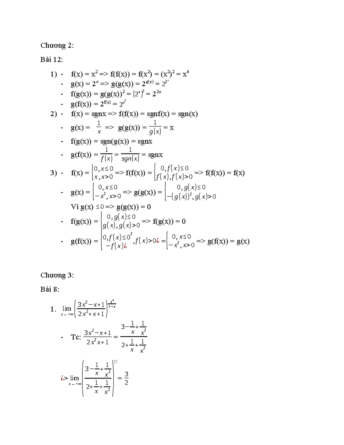 Chương 2 - aabbb - Chương 2: Bài 12: 1) - f(x) = x 2 => f(f(x)) = f(x 2 ...