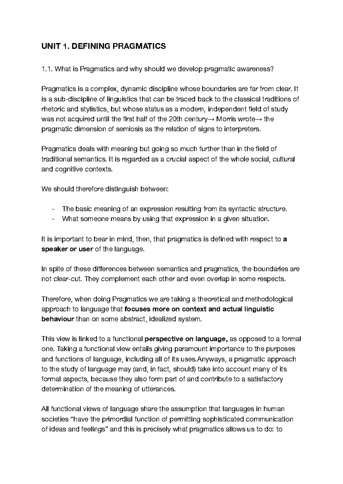 UNIT 1: INTRODUCTION TO PRAGMATICS AND ITS CONTEXTS (PR101) - Studocu
