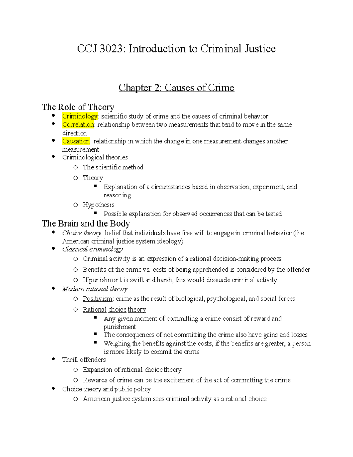 CCJ 3023: Introduction to Criminal Justice Chapter 2 - Causes of Crime ...