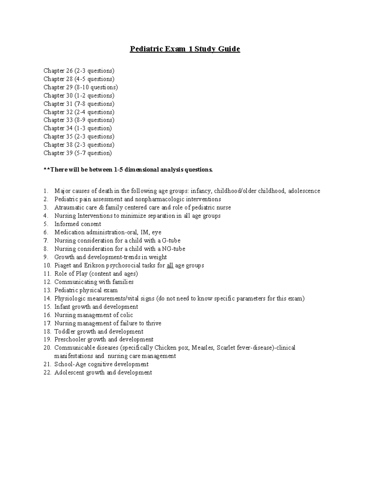 Pediatric Exam 1 Study Guide: Key Concepts & Nursing Considerations ...