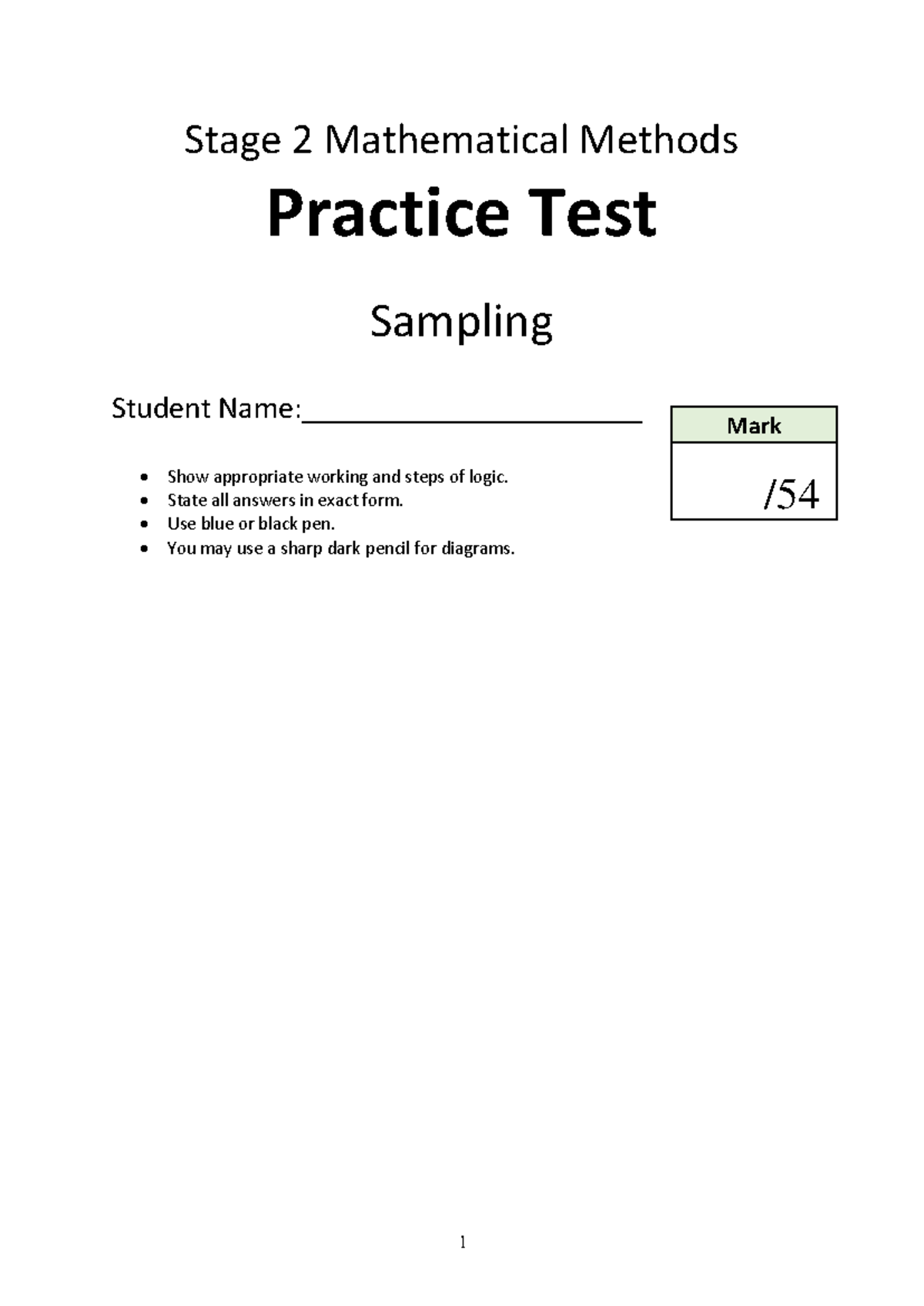 Test 1 - Sampling Practice Questions & Solutions (Math 101) - Studocu