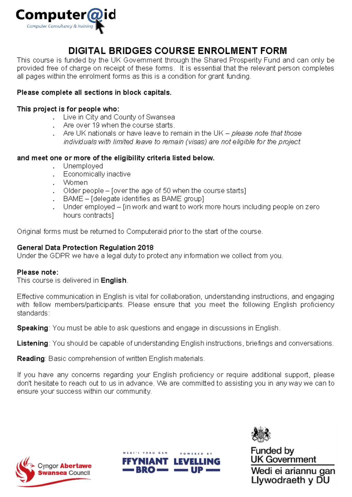 Enrolment Form Digital Bridges Computeraid SPF - DIGITAL BRIDGES COURSE ...