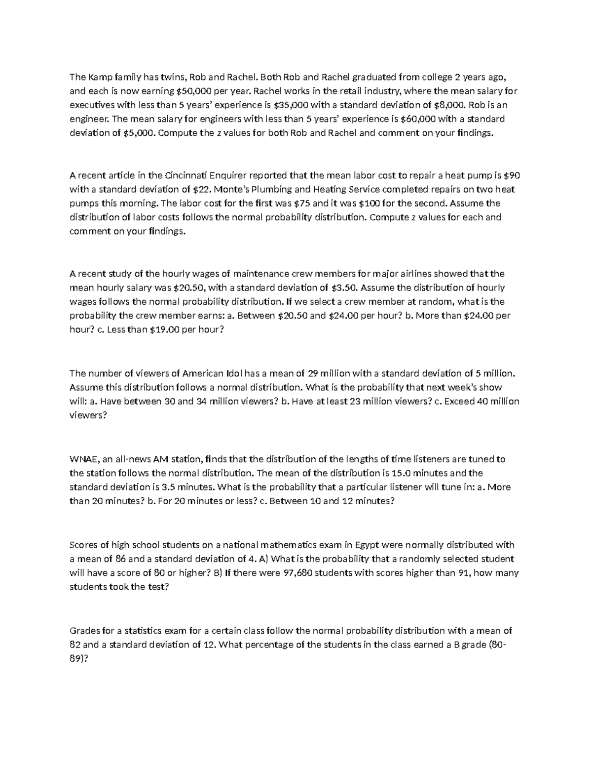 Statistical Analysis of Salaries and Probabilities: Case Study - Studocu