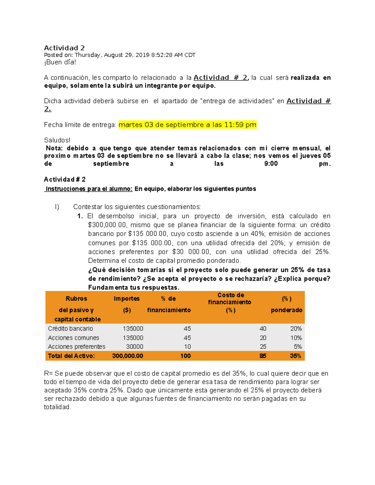 Actividad 2: Análisis de Financiamiento y Costo de Capital - Studocu