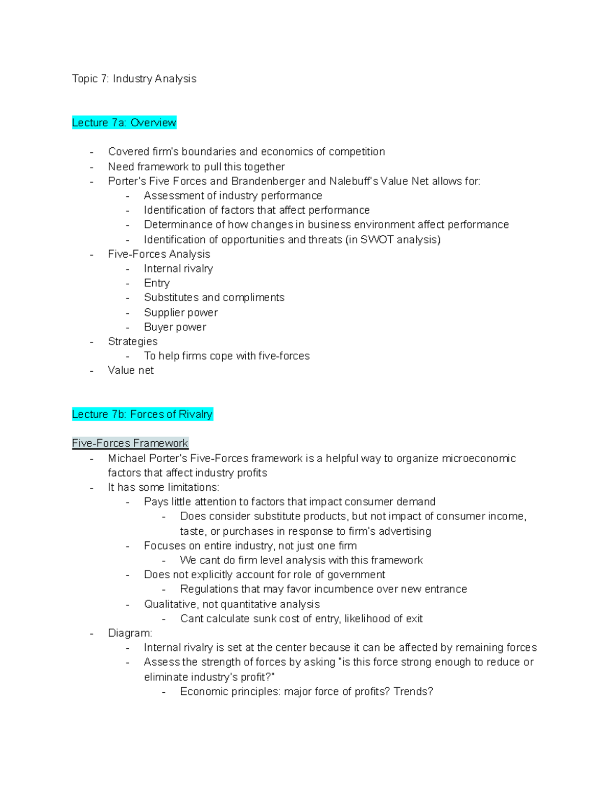 ECON 308: Industry Analysis Strategies with Porter's Five Forces - Studocu