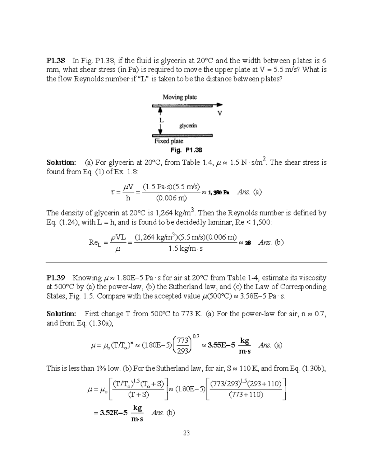 P1.38 & P1.39 Fluid Mechanics Solutions: Shear Stress & Viscosity ...