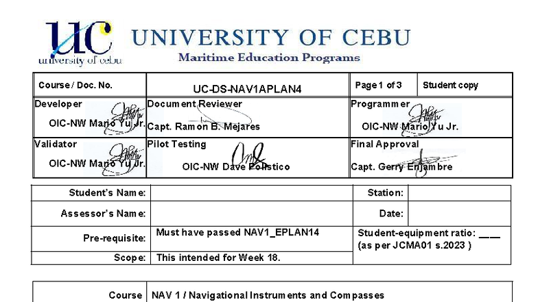 WEEK 18 NAV1 APLAN4: True Course Bearing Assessment Guide - Studocu