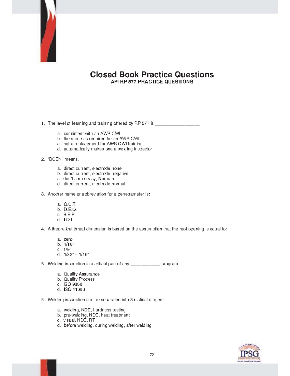 API RP 577 Closed Book Practice Questions and Answers - Studocu